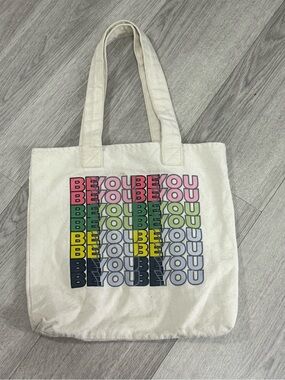 Pride “Be You” Canvas Tote Bag with Multicolor "Be You" Print - Cream